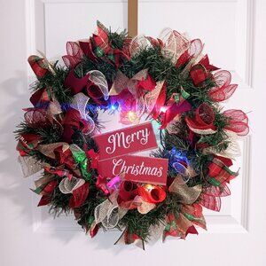 New Merry Christmas Garland Wreath with Lights